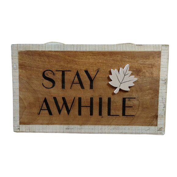 Place and Time Simple Things Stay Awhile with Maple Leaf Wooden Sign 12 x 7 Inch - Picture 1 of 5